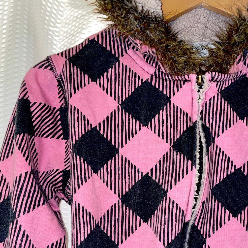 Self Esteem Pink/Black Plaid Zip-Up w/ Faux Fur Hood